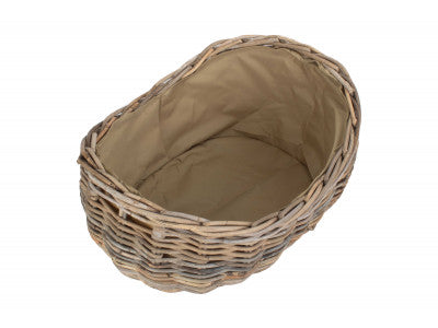LARGE BOAT SHAPED RATTAN LOG BASKET with CORDURA LINING