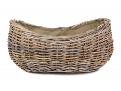 LARGE BOAT SHAPED RATTAN LOG BASKET with CORDURA LINING