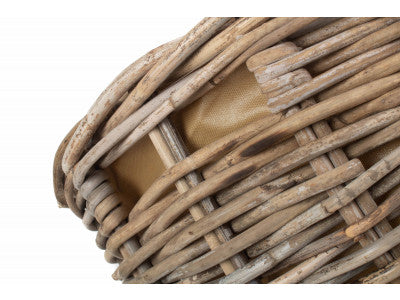 LARGE BOAT SHAPED RATTAN LOG BASKET with CORDURA LINING