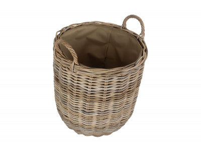MEDIUM CORDURA LINED TALL ROUND FIRESIDE RATTAN LOG BASKET