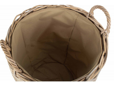 MEDIUM CORDURA LINED TALL ROUND FIRESIDE RATTAN LOG BASKET