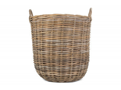 LARGE CORDURA LINED TALL ROUND FIRESIDE RATTAN LOG BASKET