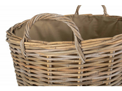 LARGE CORDURA LINED TALL ROUND FIRESIDE RATTAN LOG BASKET