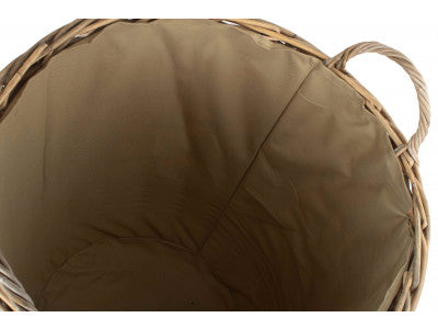 LARGE CORDURA LINED TALL ROUND FIRESIDE RATTAN LOG BASKET
