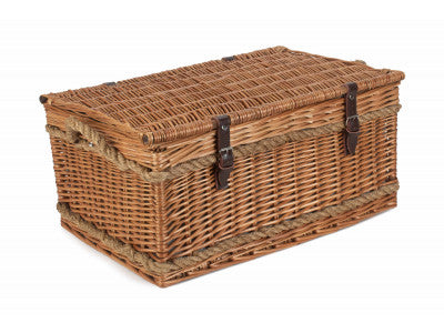ROPE HANDLED GREEN TWEED 6 PERSON HAMPER