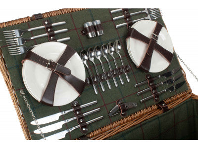 ROPE HANDLED GREEN TWEED 6 PERSON HAMPER