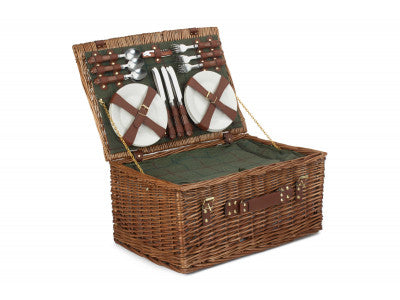 6 PERSON GREEN TWEED CLASSIC PICNIC HAMPER