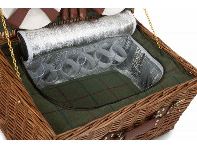 6 PERSON GREEN TWEED CLASSIC PICNIC HAMPER
