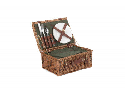 2 PERSON GREEN TWEED CLASSIC PICNIC HAMPER