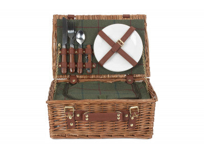 2 PERSON GREEN TWEED CLASSIC PICNIC HAMPER
