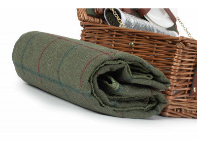 2 PERSON GREEN TWEED CLASSIC PICNIC HAMPER