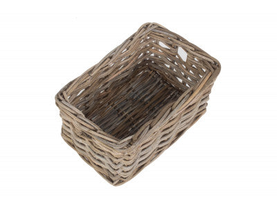 SMALL RECTANGULAR GREY RATTAN STORAGE BASKET