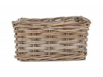 SMALL RECTANGULAR GREY RATTAN STORAGE BASKET