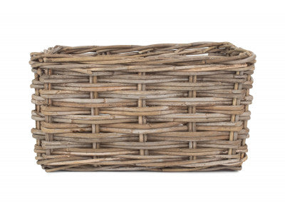 MEDIUM RECTANGULAR GREY RATTAN STORAGE BASKET