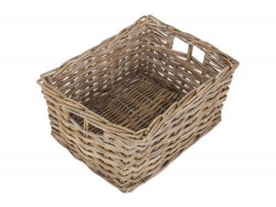LARGE RECTANGULAR GREY RATTAN STORAGE BASKET