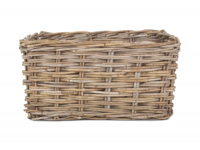 LARGE RECTANGULAR GREY RATTAN STORAGE BASKET