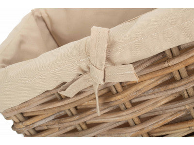 SMALL RECTANGULAR CORDURA LINED GREY RATTAN STORAGE BASKET