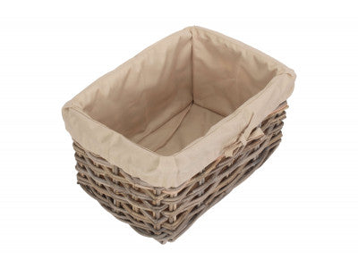 MEDIUM RECTANGULAR CORDURA LINED GREY RATTAN STORAGE BASKET