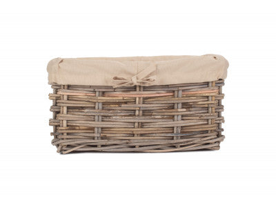 MEDIUM RECTANGULAR CORDURA LINED GREY RATTAN STORAGE BASKET