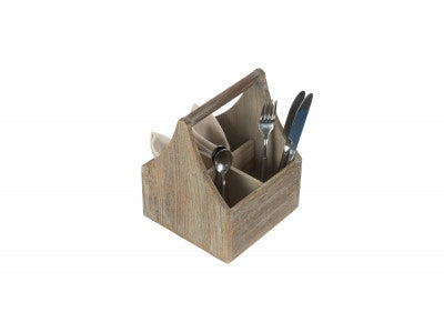 OAK EFFECT SQUARE 4 SECTION CUTLERY HOLDER