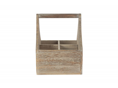 OAK EFFECT SQUARE 4 SECTION CUTLERY HOLDER
