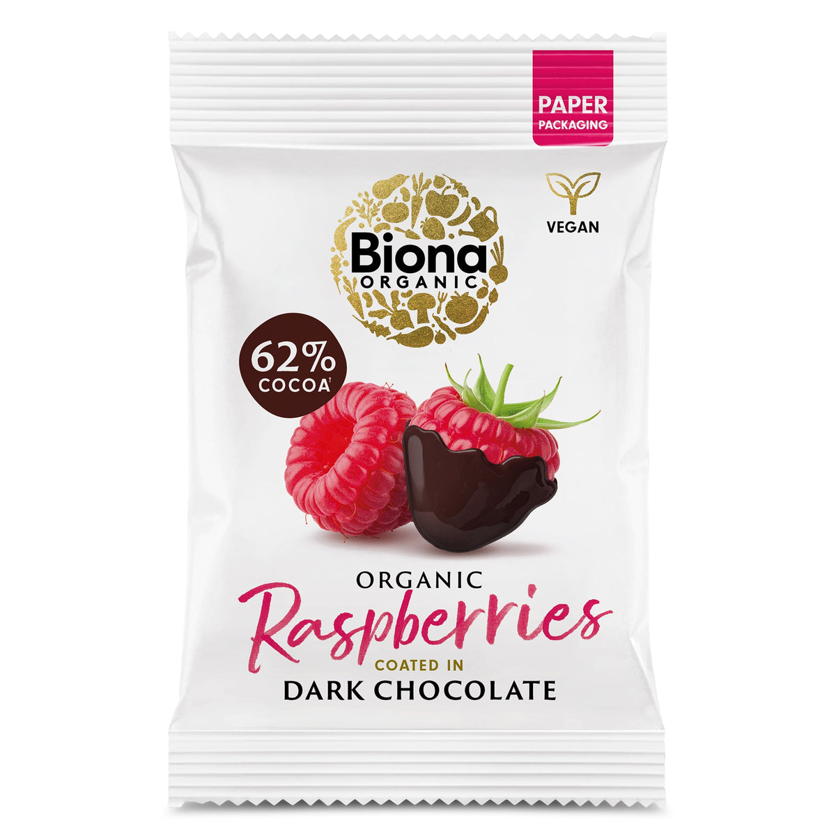 Biona Organic Organic Raspberries coated in Dark Chocolate (60g)