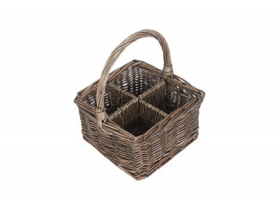 ANTIQUE WASH SQUARE 4 SECTION CUTLERY BASKET