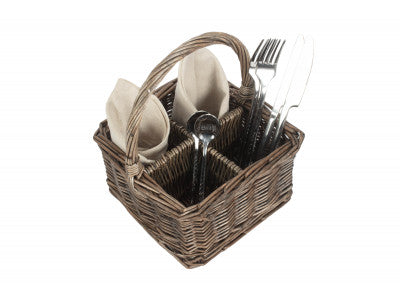 ANTIQUE WASH SQUARE 4 SECTION CUTLERY BASKET