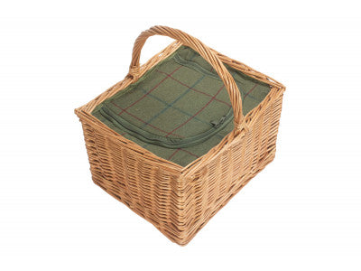 DELUXE BUTCHER'S BASKET with GREEN TWEED COOLER BAG