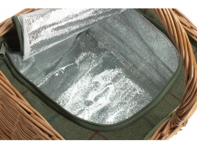 DELUXE BUTCHER'S BASKET with GREEN TWEED COOLER BAG
