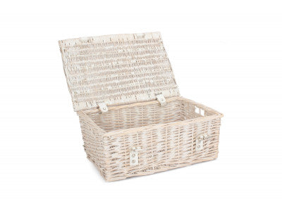 14 inch EMPTY WICKER HAMPER BASKET - WHITE WASH - UNLINED