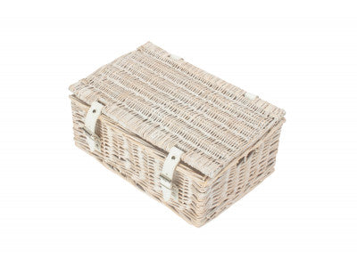 14 inch EMPTY WICKER HAMPER BASKET - WHITE WASH - UNLINED