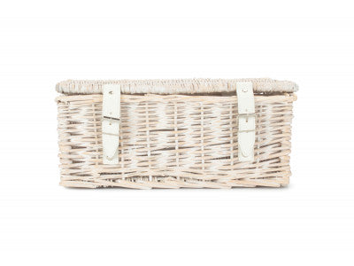 14 inch EMPTY WICKER HAMPER BASKET - WHITE WASH - UNLINED