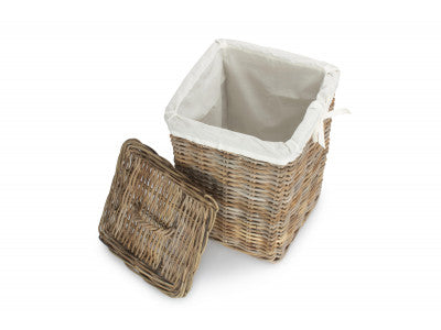 SMALL SQUARE RATTAN LAUNDRY HAMPER BASKET