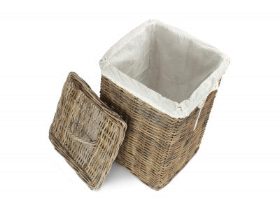 LARGE SQUARE RATTAN LAUNDRY HAMPER BASKET
