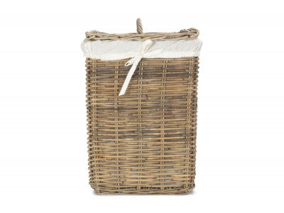 LARGE SQUARE RATTAN LAUNDRY HAMPER BASKET