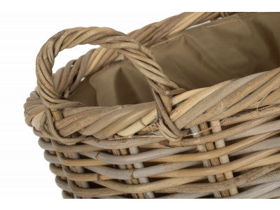 SIZE 2 OVAL RATTAN STORAGE BASKET with CORDURA LINING
