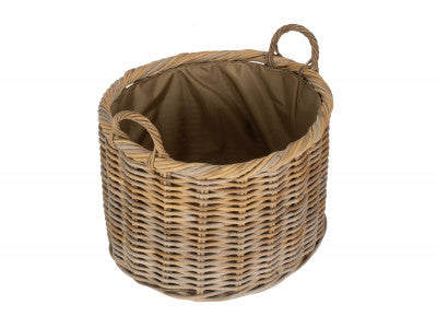 SIZE 3 OVAL RATTAN STORAGE/LOG BASKET with CORDURA LINING