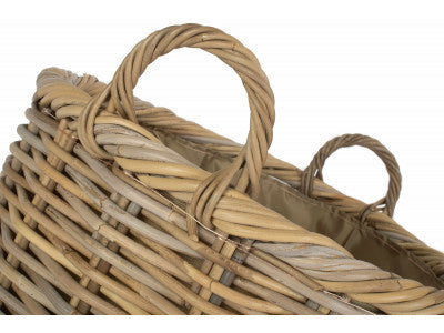SIZE 3 OVAL RATTAN STORAGE/LOG BASKET with CORDURA LINING