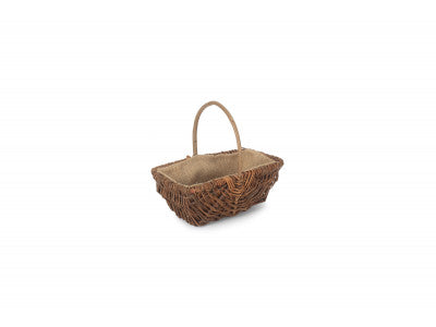 SMALL RECTANGULAR UNPEELED WILLOW GARDEN TRUG with HESSIAN LINING