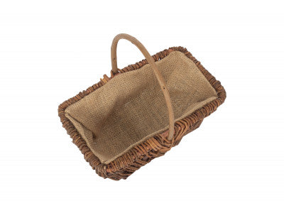 SMALL RECTANGULAR UNPEELED WILLOW GARDEN TRUG with HESSIAN LINING