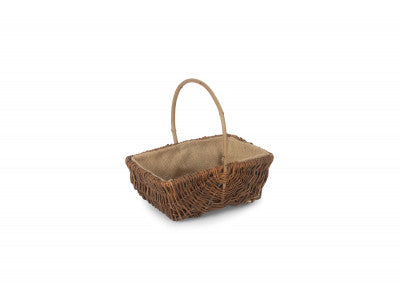 MEDIUM RECTANGULAR UNPEELED WILLOW GARDEN TRUG with HESSIAN LINING