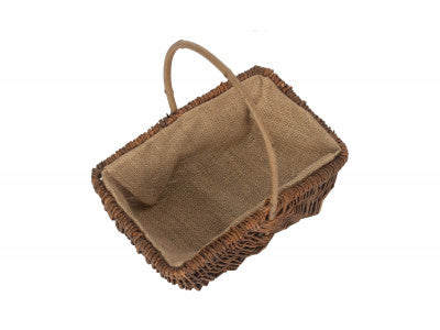 MEDIUM RECTANGULAR UNPEELED WILLOW GARDEN TRUG with HESSIAN LINING