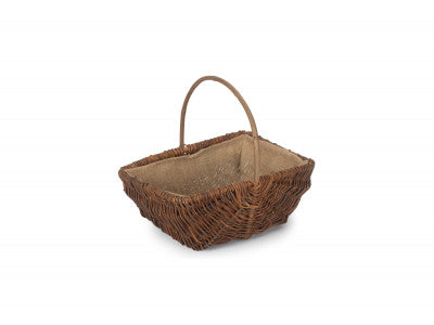 LARGE RECTANGULAR UNPEELED WILLOW GARDEN TRUG with HESSIAN LINING
