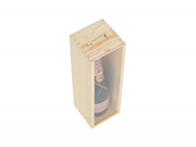 SINGLE BOTTLE WOODEN BOX with CLEAR ACRYLIC SLIDING LID