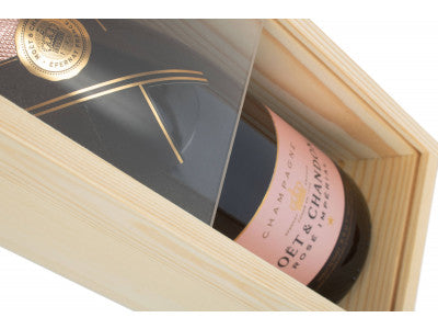 SINGLE BOTTLE WOODEN BOX with CLEAR ACRYLIC SLIDING LID