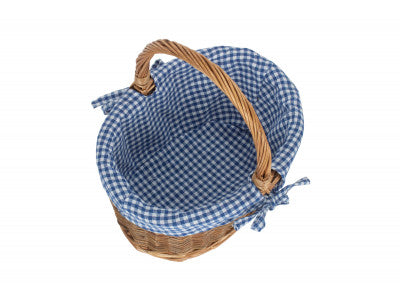 CHILD'S COUNTRY OVAL SHOPPER with BLUE & WHITE CHECKED LINING