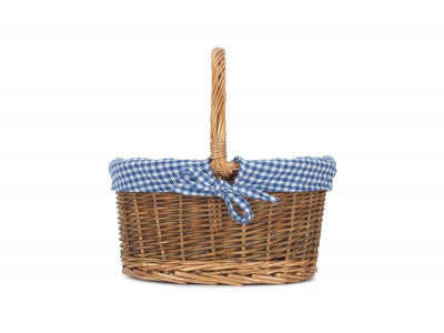 CHILD'S COUNTRY OVAL SHOPPER with BLUE & WHITE CHECKED LINING