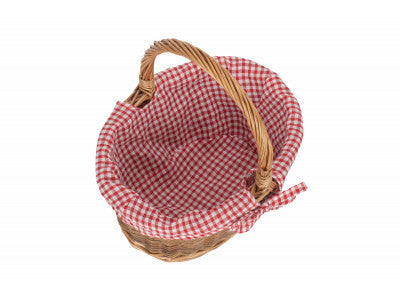 CHILD'S COUNTRY OVAL SHOPPER with RED & WHITE CHECKED LINING