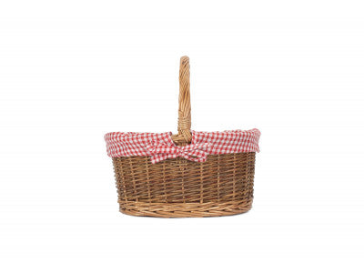 CHILD'S COUNTRY OVAL SHOPPER with RED & WHITE CHECKED LINING